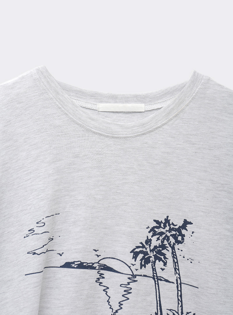 Sunset Beach Print Boxy T-Shirt