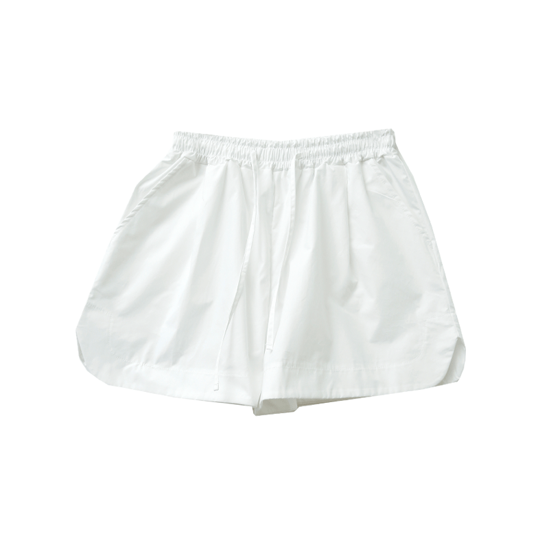 Self-Tie Waist Solid Tone Cotton Shorts