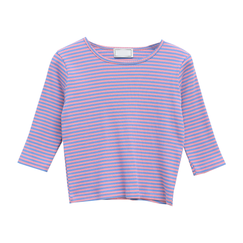 Striped Half Sleeve Cropped T-Shirt