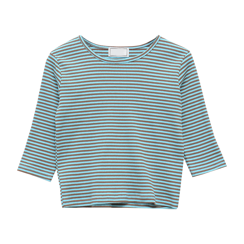 Striped Half Sleeve Cropped T-Shirt