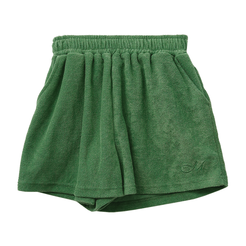 Embroidered Elastic Waist Terry Shorts