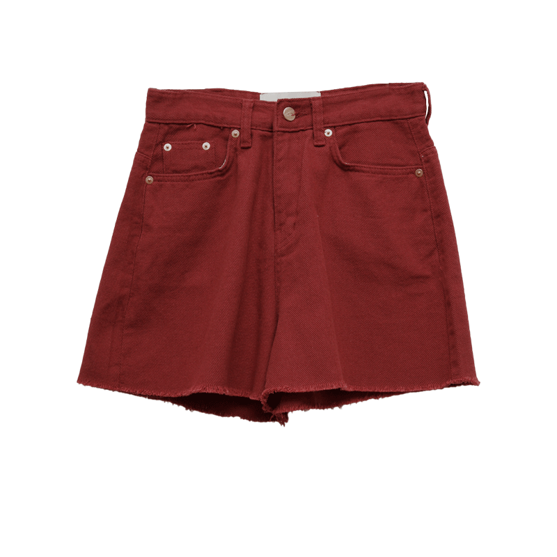 Frayed Hem Buttoned Waist Cotton Shorts