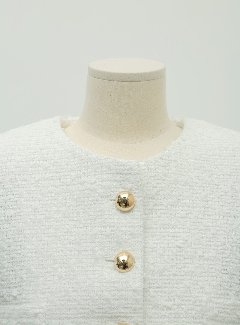 Button-Up Round Neck Tweed Jacket