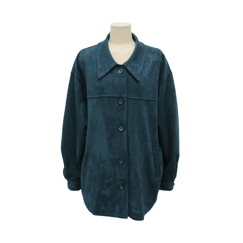 Faux Suede Point Collar Button-Up Jacket