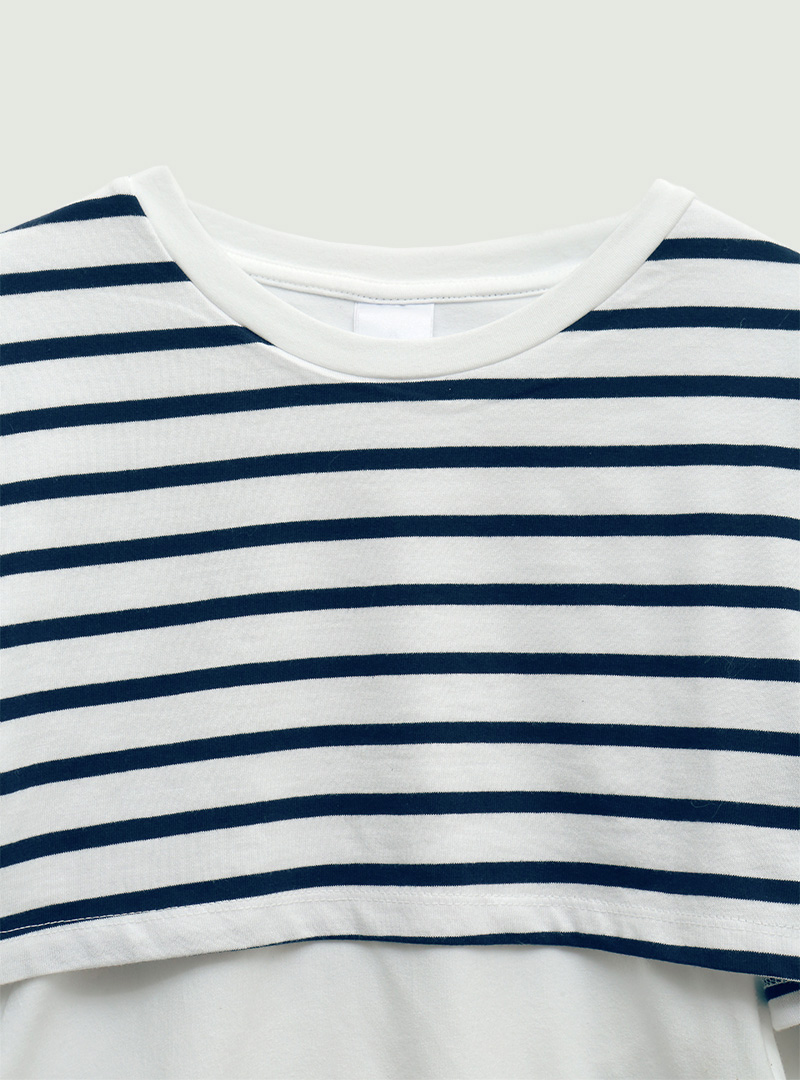 Self-Tie Hem Stripe Layer T-Shirt