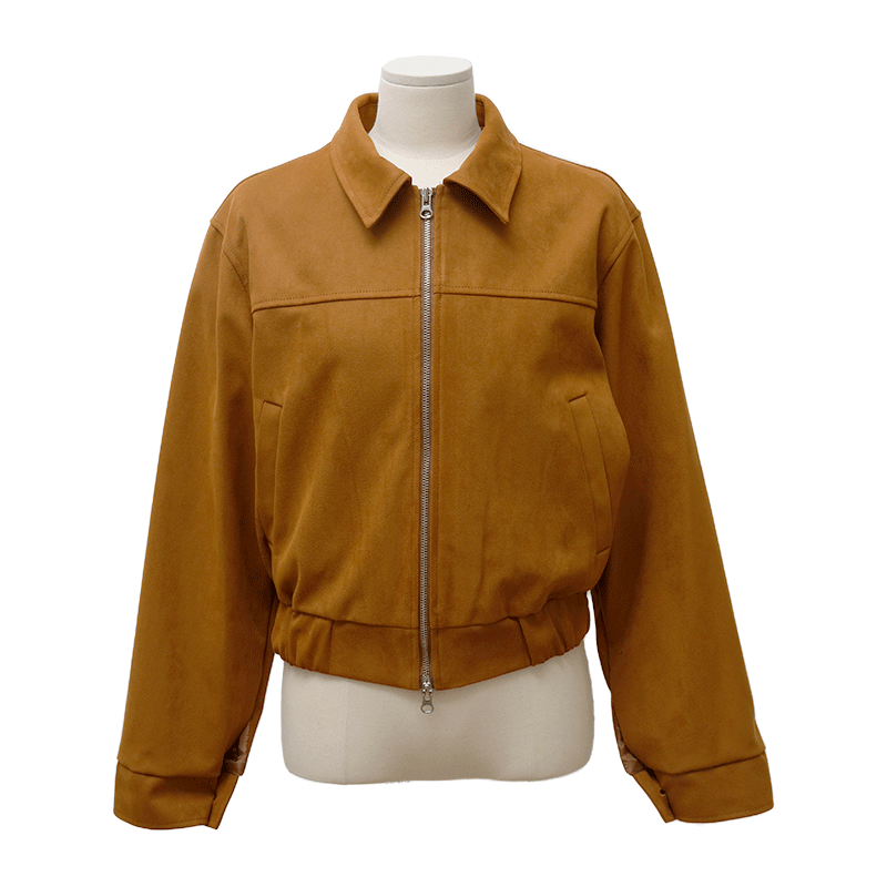 Collared Faux Suede Zip-Up Jacket