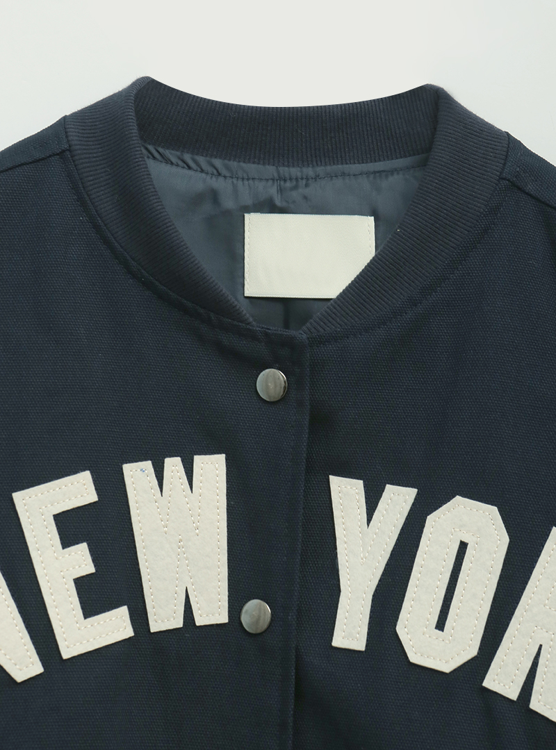 NEW YORK Print Snap Front Baseball Jacket