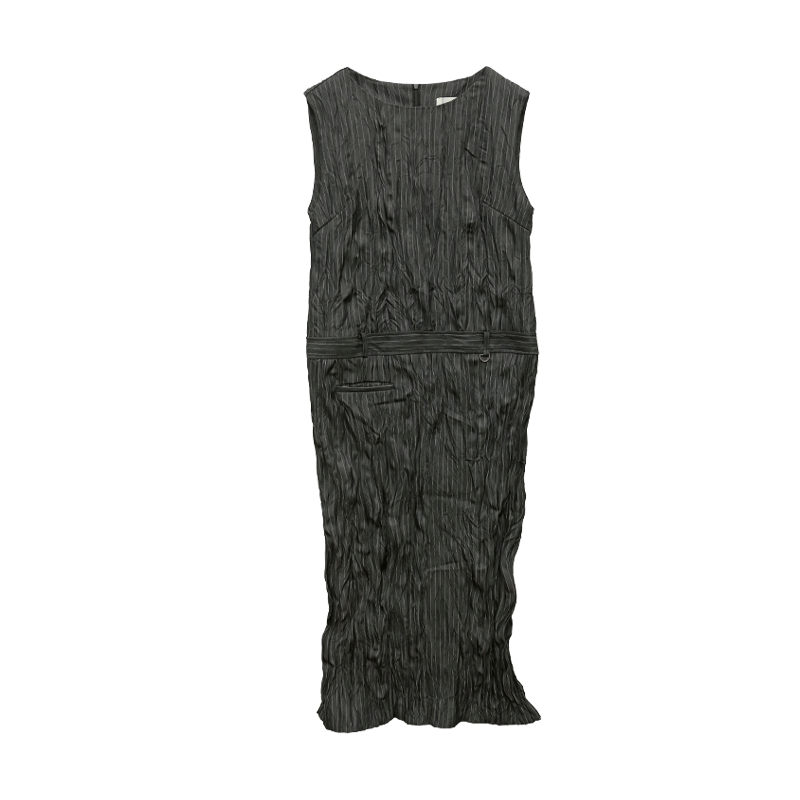 Crinkled Striped Sleeveless Long Dress