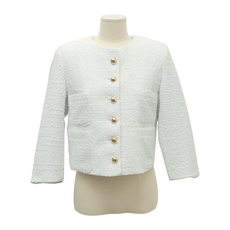 Button-Up Round Neck Tweed Jacket