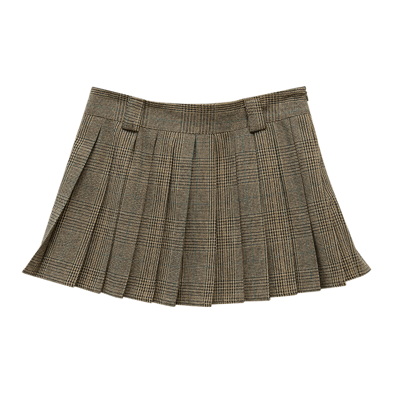 Pleated Check Pattern Mini Skirt