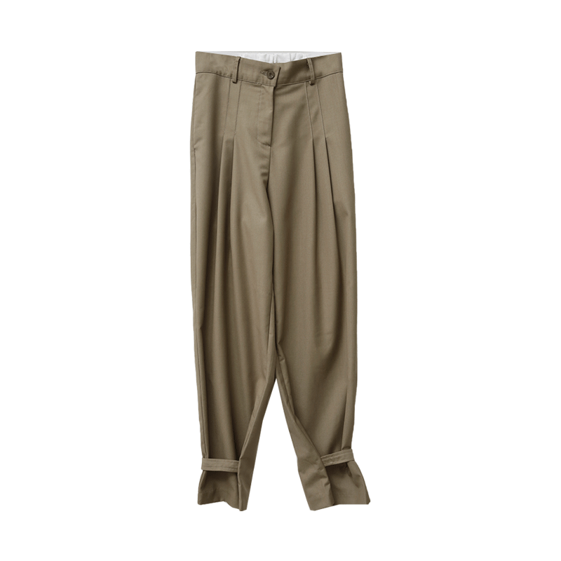 Buttoned Strap Pleated Pants