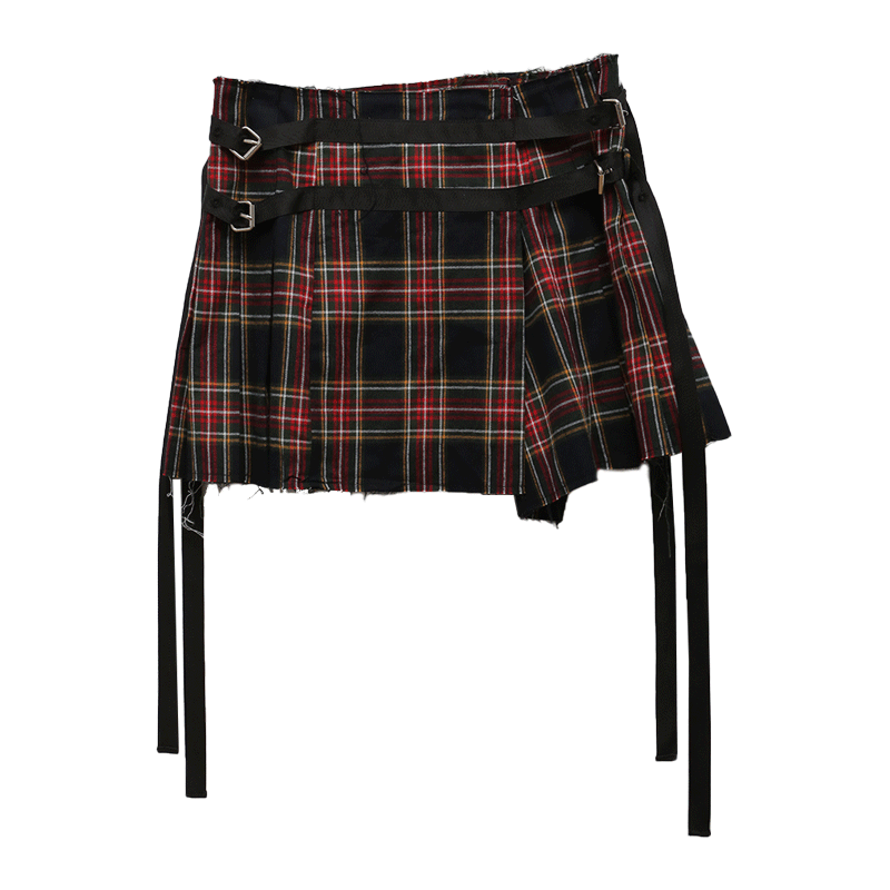 Buckled Strap Check Mini Skirt