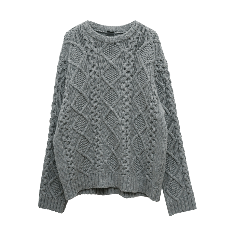 Round Neck Chunky Cable Knit Top