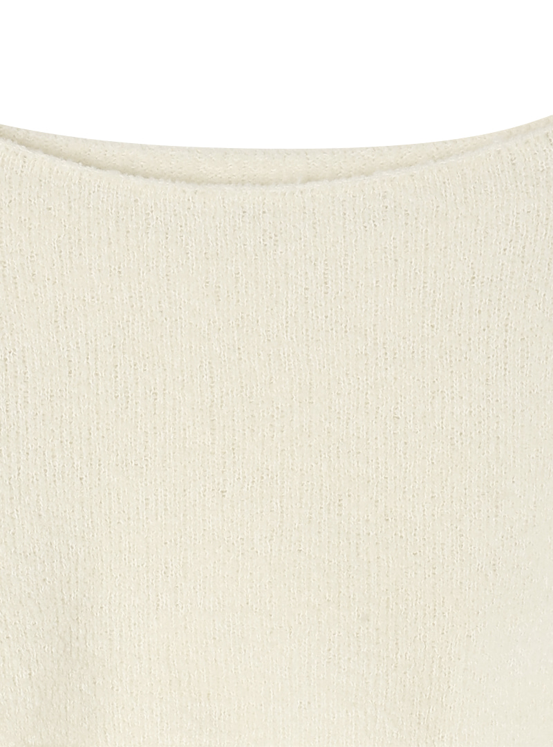 Cropped Boat Neck Knit Top
