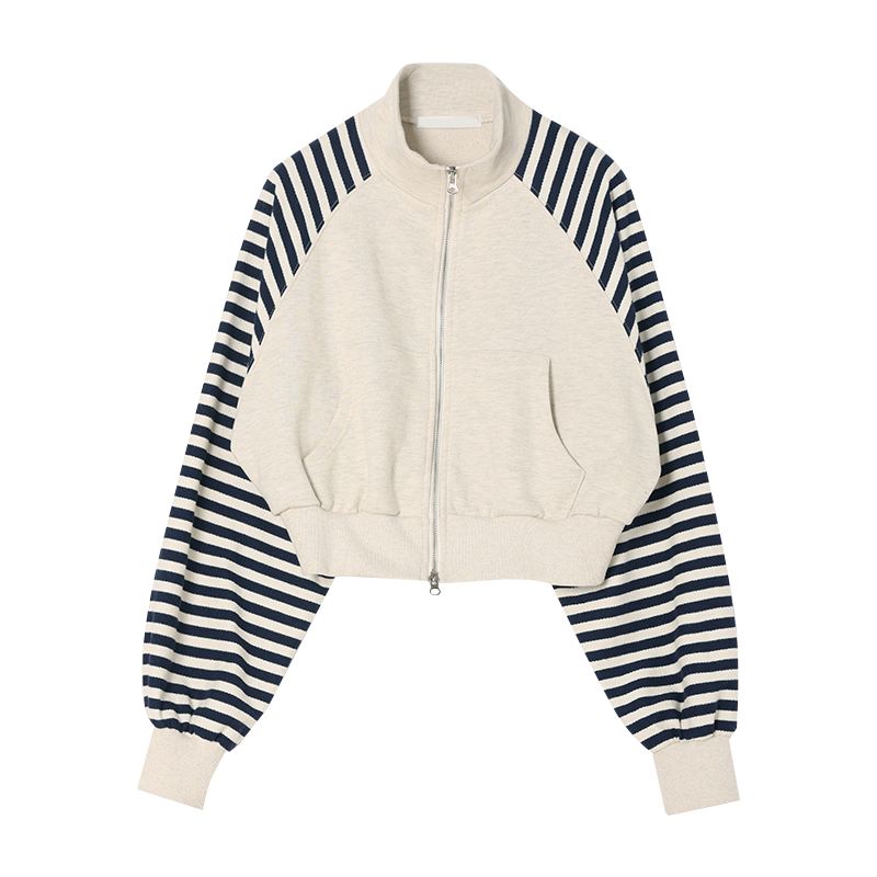 Striped Raglan Sleeve Zip-Up JacketThe delivery starts from Apr.12th along with your purchase order!!