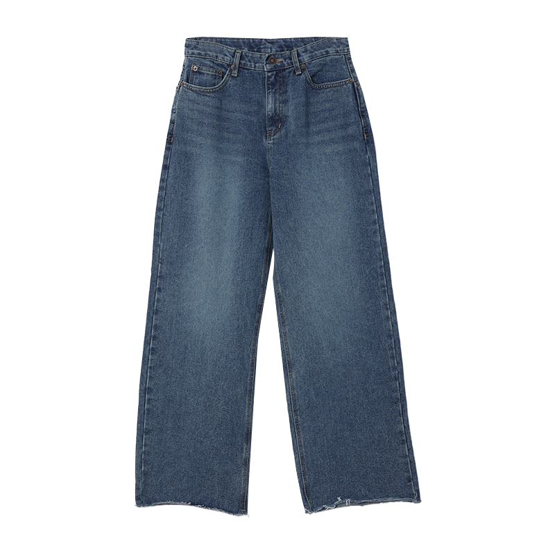 Whiskered Hip Wide Jeans