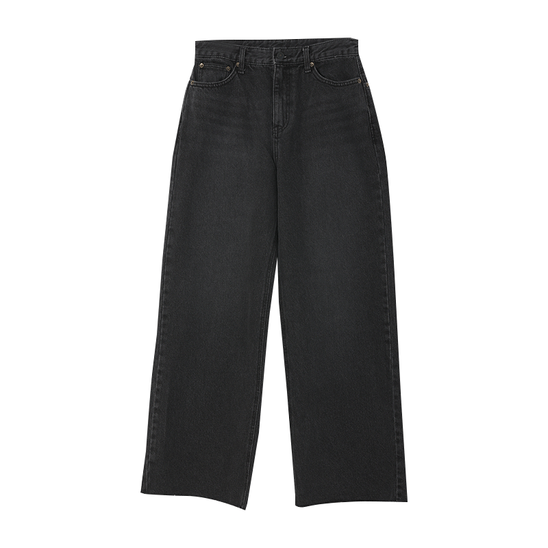 Whiskered Hip Wide Jeans