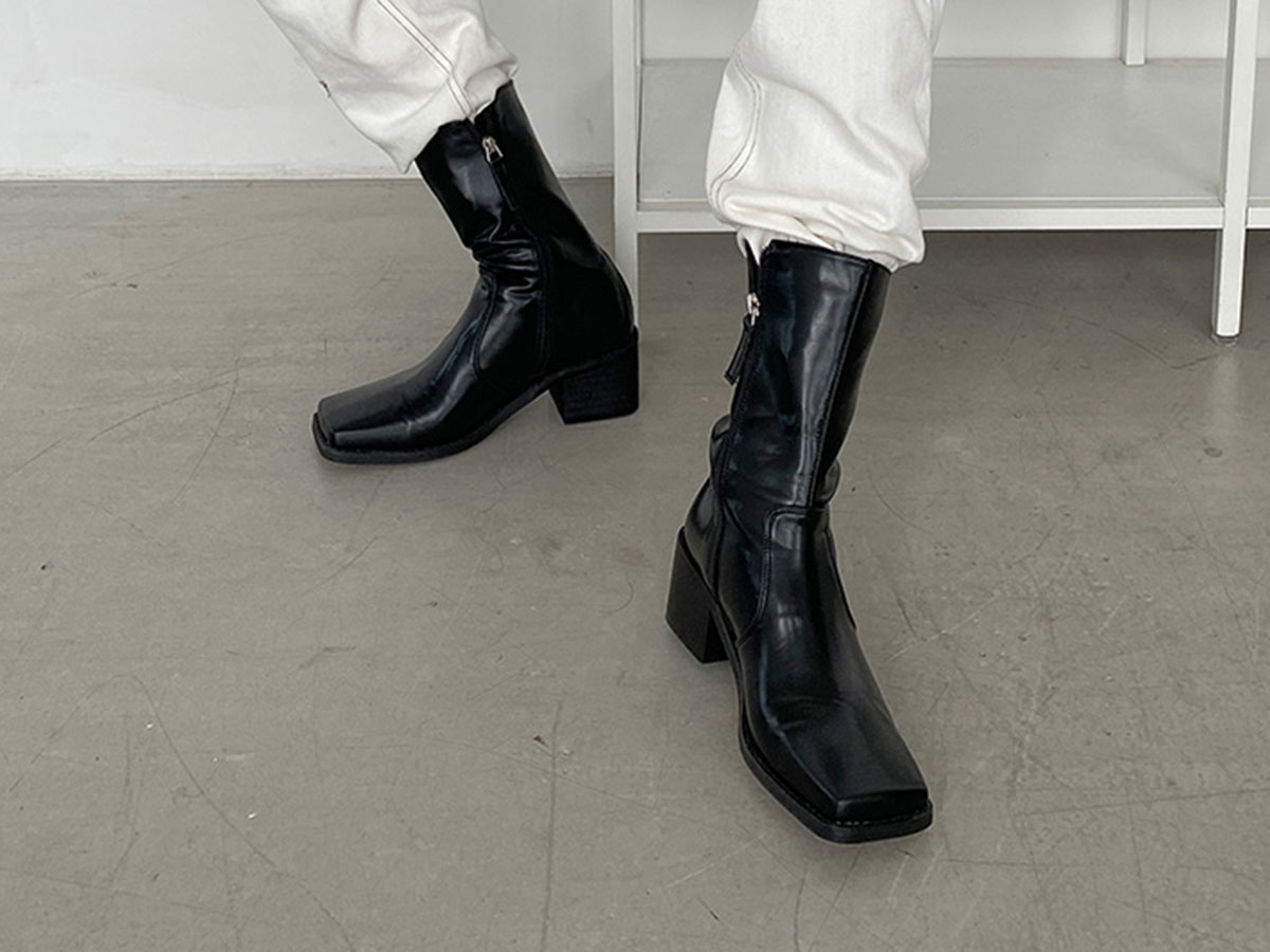 Square Toe Block-Heeled Mid-Calf Boots