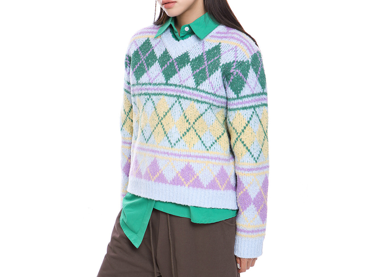 Argyle Pattern Knit Sweater
