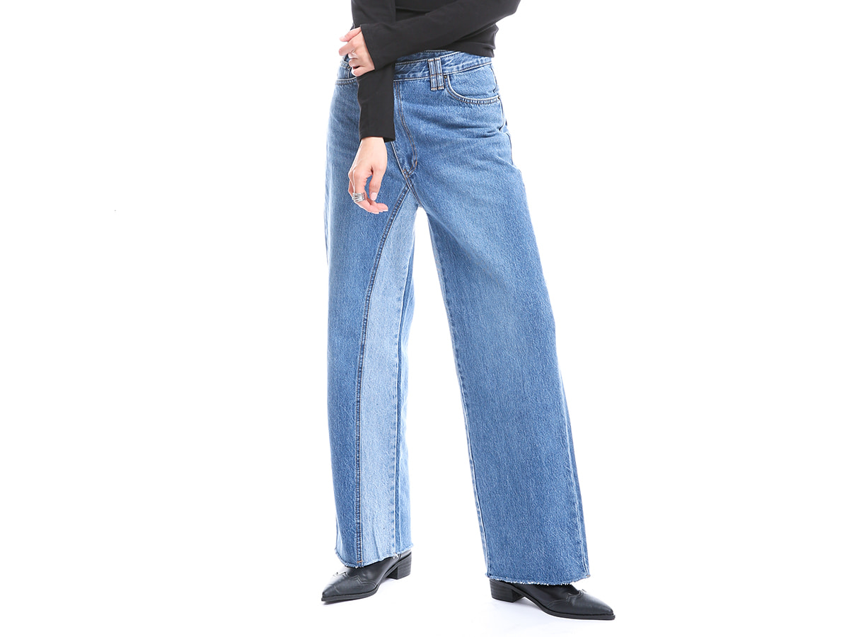 Two-Tone Raw Hem Jeans
