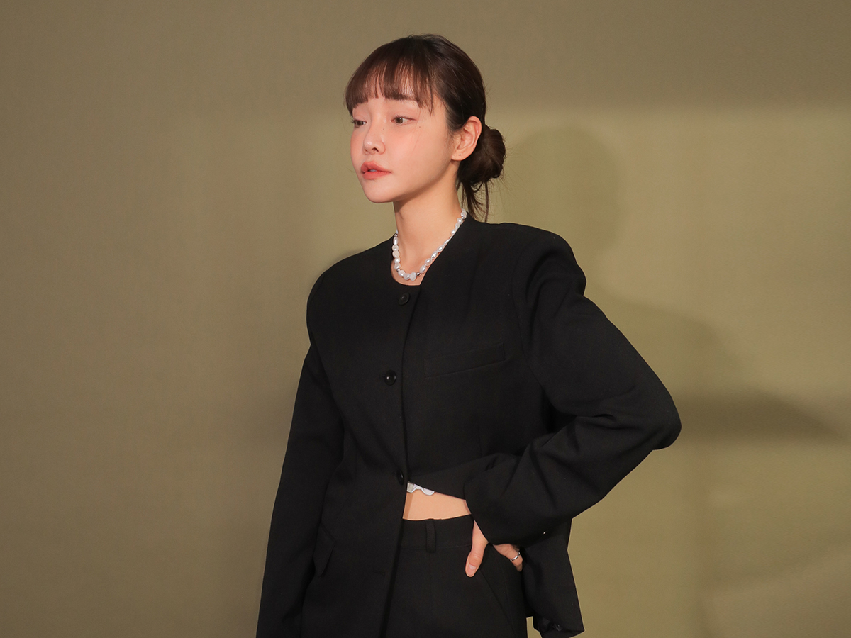 Collarless Button-Front Jacket