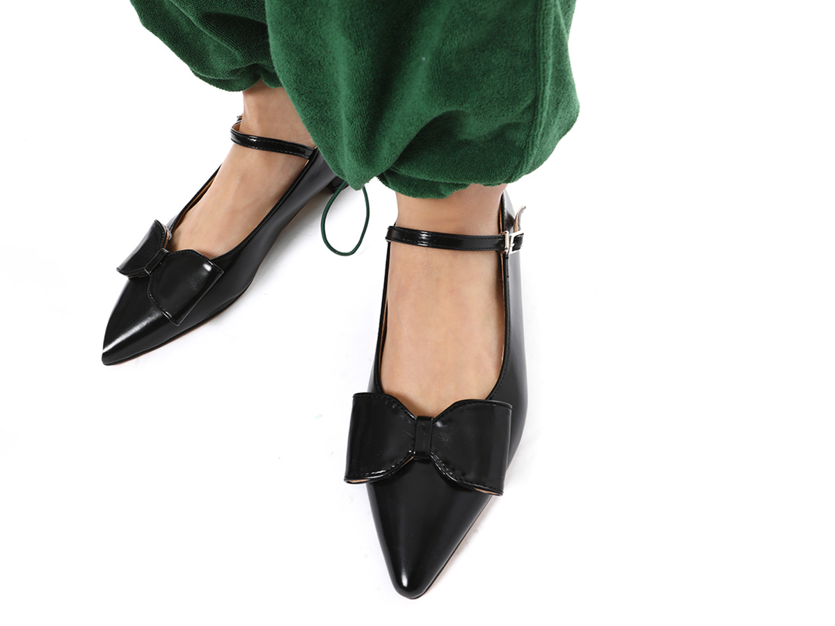 Bow Faux Leather Flats