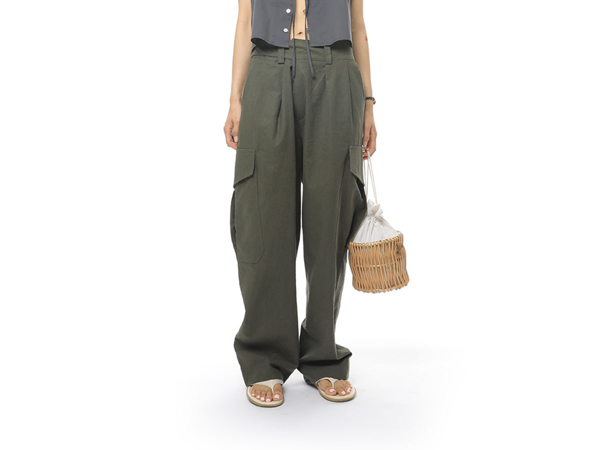 Buttoned Side Wide Cargo Pants