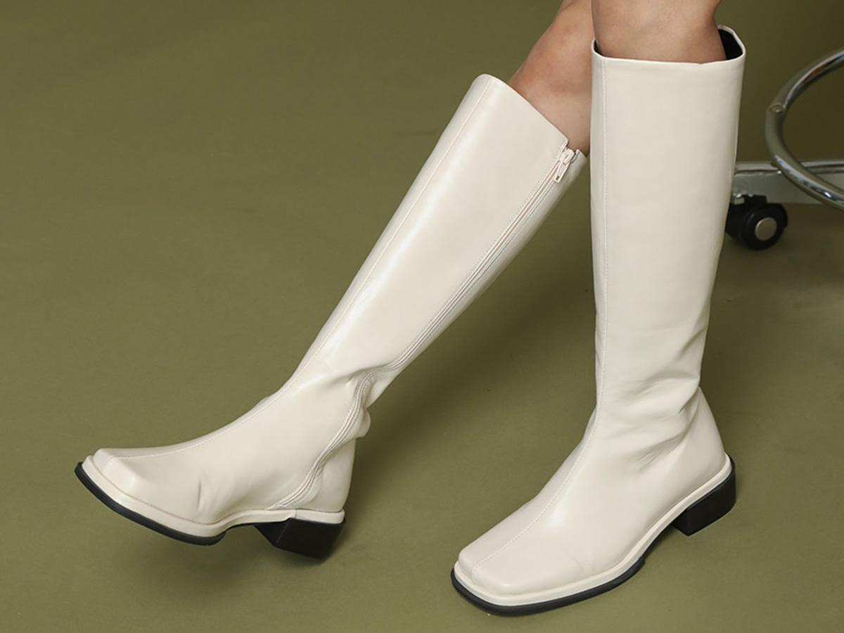 Square Toe Faux Leather Long Boots