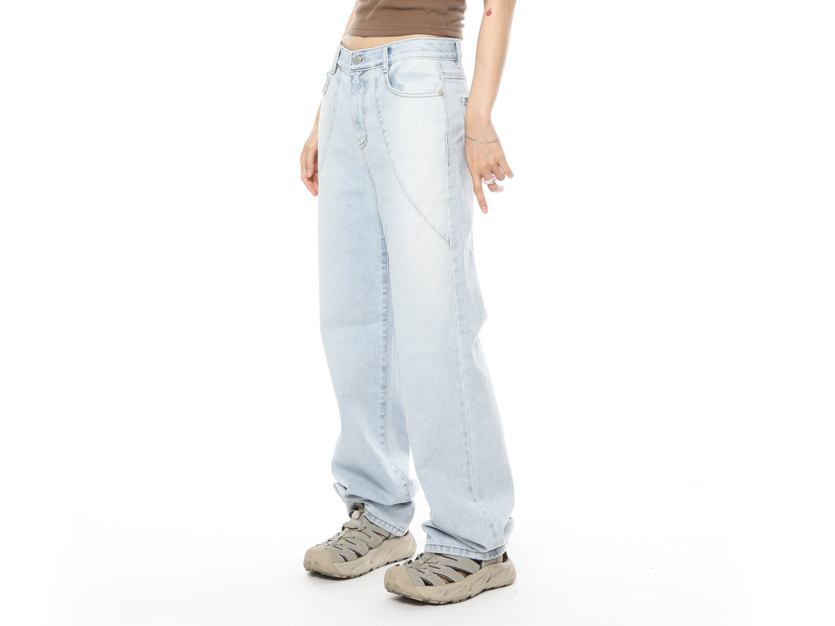 Diagonal Seam Accent Long Jeans
