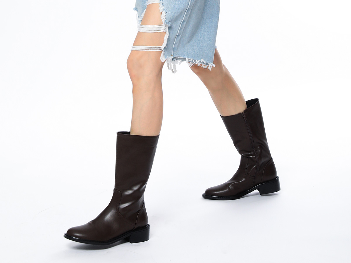 Round Toe Zip Side Mid-Calf Boots