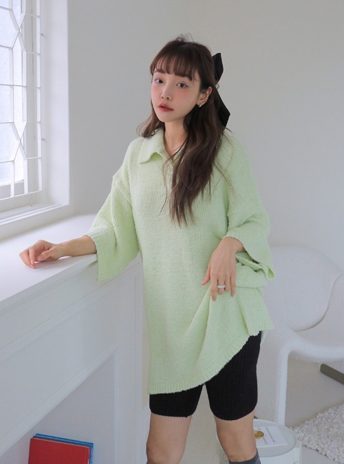 Polo Collar Loose Fit Knit Top