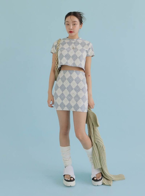 Argyle Pattern Mini Skirt