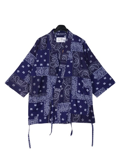 라로카스튜디오_ Patchwork Vintage Bandana Kimono Jacket [Navy](Thin)