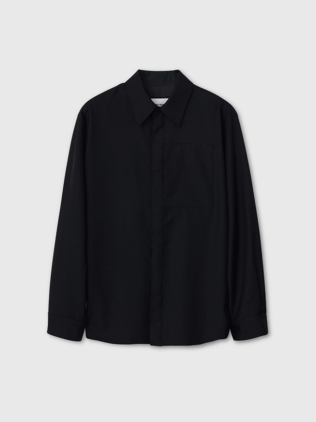 토니웩_ Wool Twill Hidden Pocket Shirt [Black]