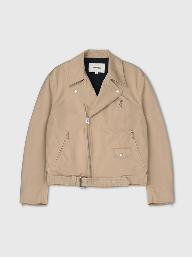 토니웩_ Garment-Washed Cotton Gabardine Biker Jacket [Faded Beige]