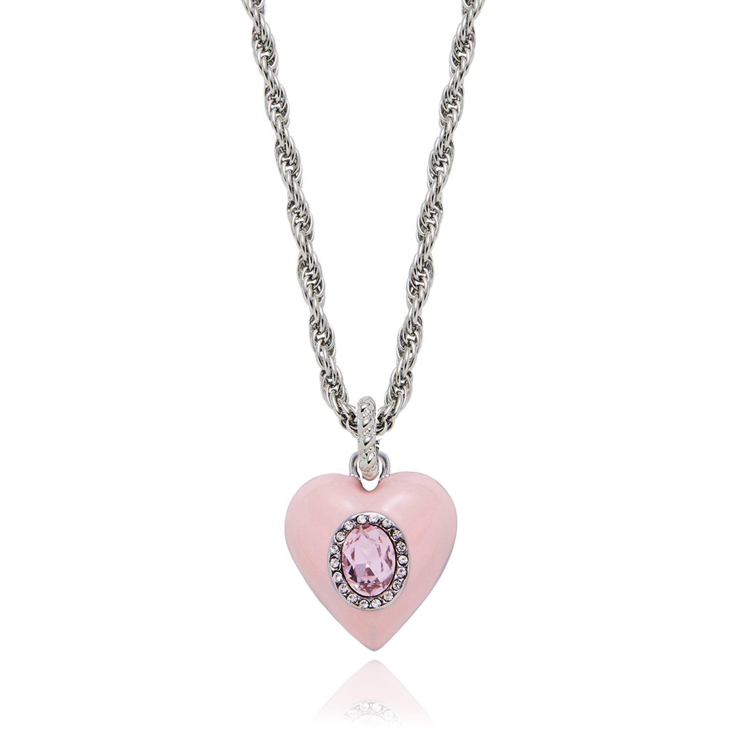 Glossy Heart Pendant Necklace Pink
