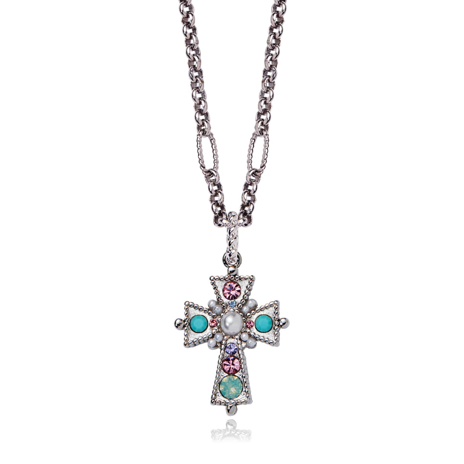 Jewel Cross Pendant Necklace Silver