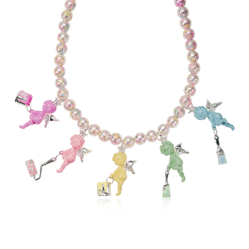 Multi Paint Splashed Pearl Charm milky Necklace
