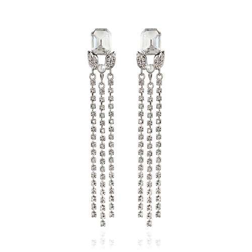 Crystal Glow Slender Silver Earrings