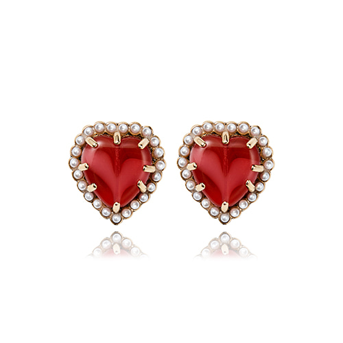 [Limited Edition] Treasure Heart Stud Earrings Red