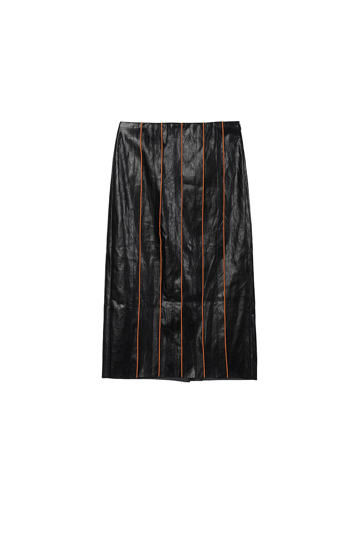 [리퍼브] Colour Edges Eco Leather Skirt_Black+Autumnal Brown