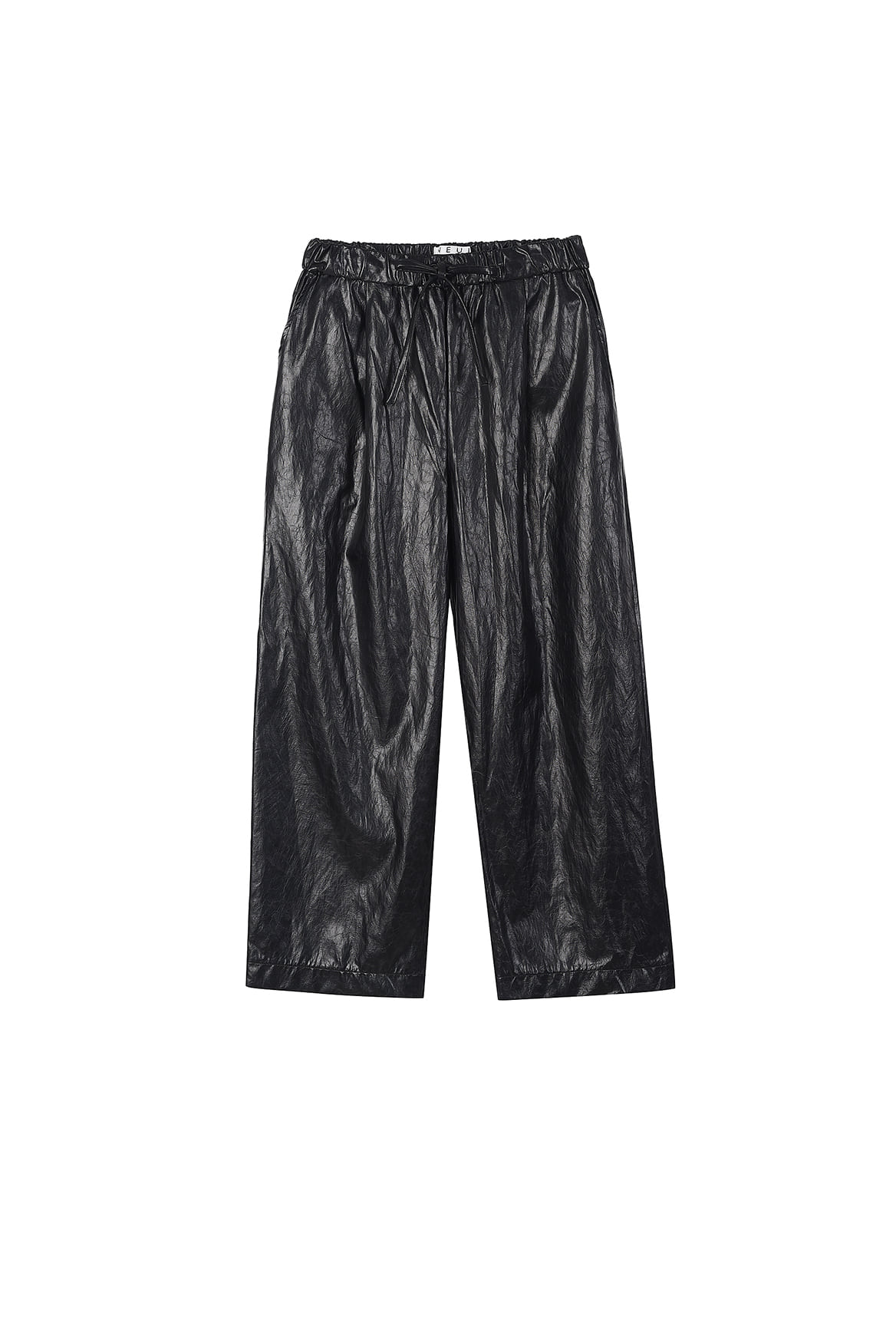 Eco Leather Semi Wide Pants_Black