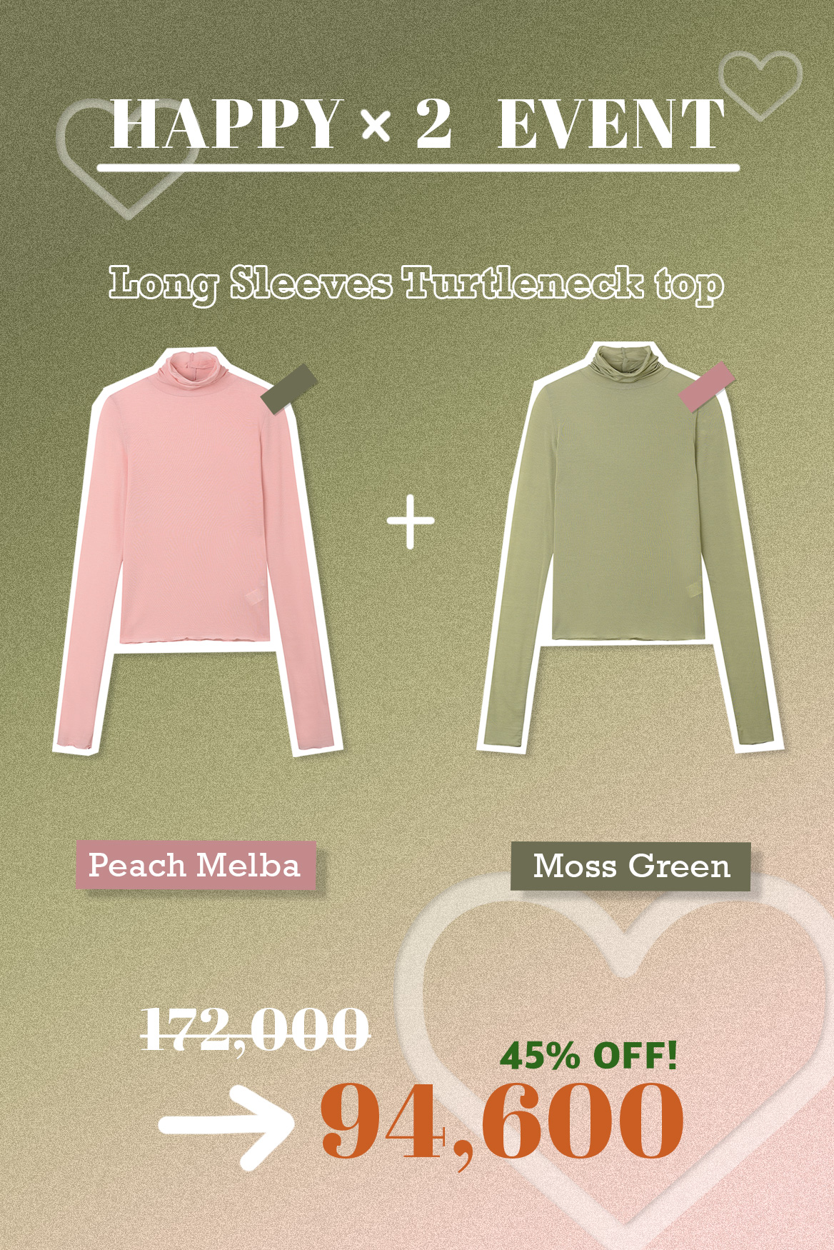♥Long Sleeves Turtleneck Top♥ [Peach Melba + Moss Green]