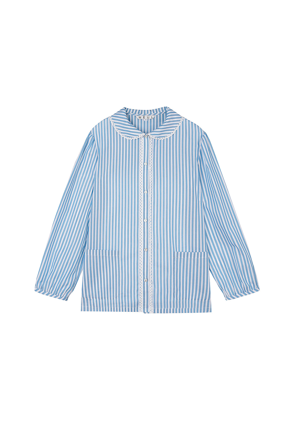 Lace Pajama Shirt_Teal-Stripe