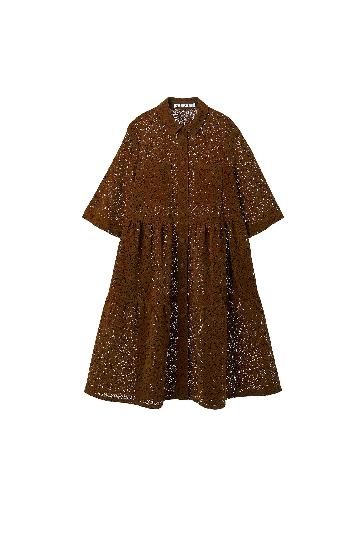 Lace Tiered Shirt Dress_Leather Brown