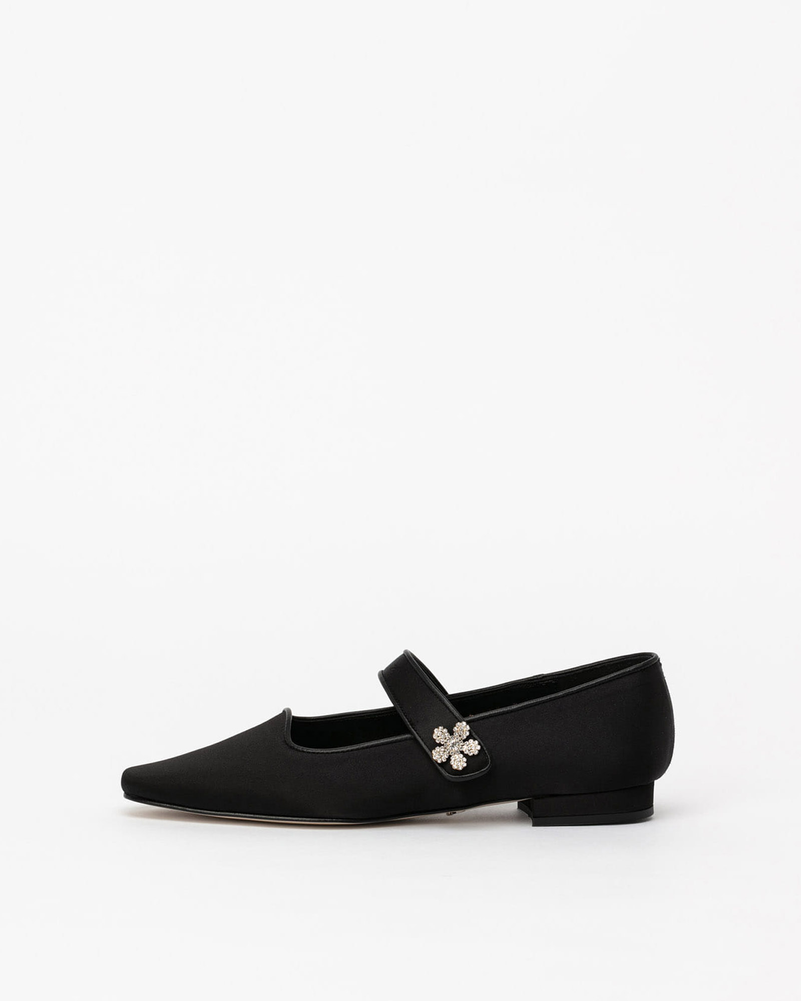 Fleur Maryjane Flat Shoes in Black Silk