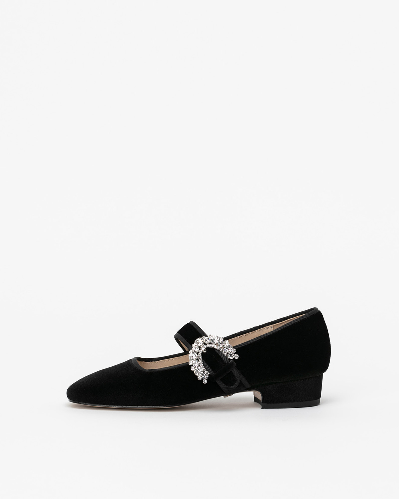 Cleo Velvet Maryjane Flat Shoes in Black