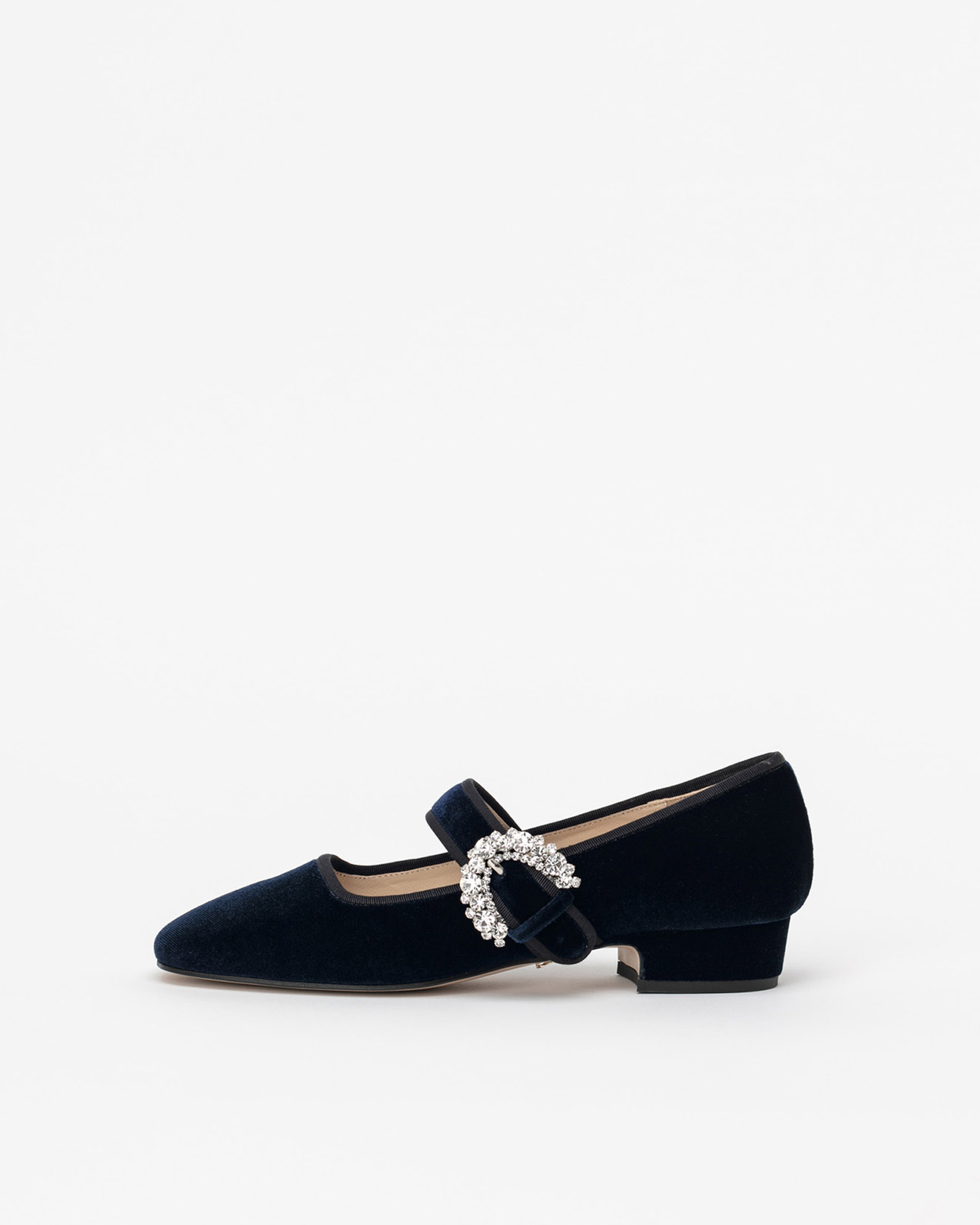 Cleo Velvet Maryjane Flat Shoes in Navy