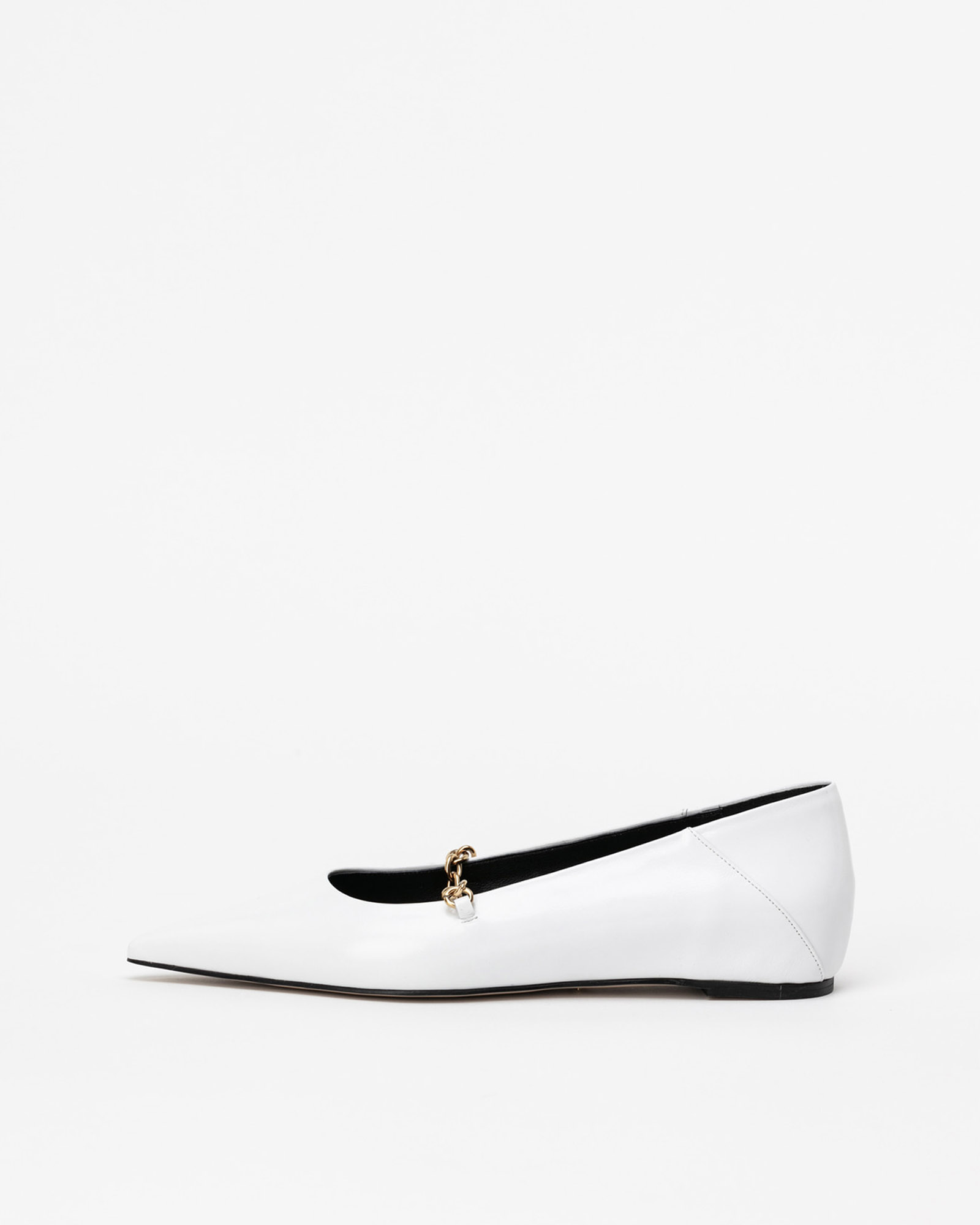 Chateau Chained Flat Shoes in White Textured Patent