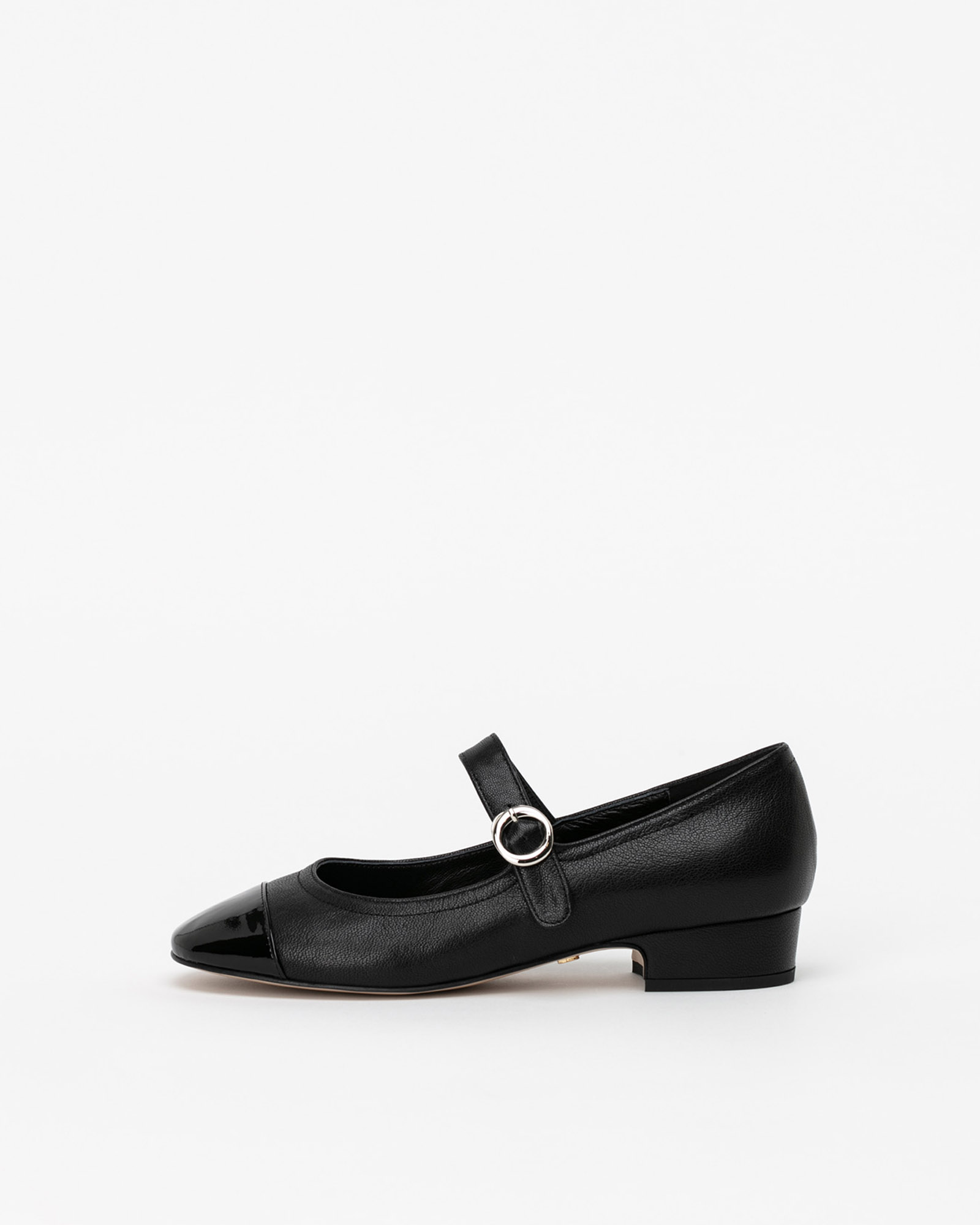 Fatele Maryjane Shoes in Black with Black Patent Toe